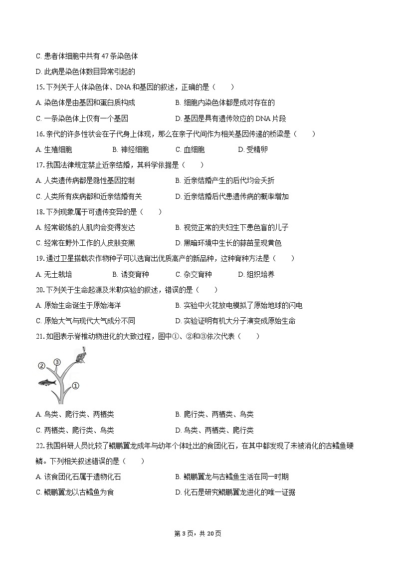 北京市石景山区2024-2025学年八年级（上）期末生物试卷第3页