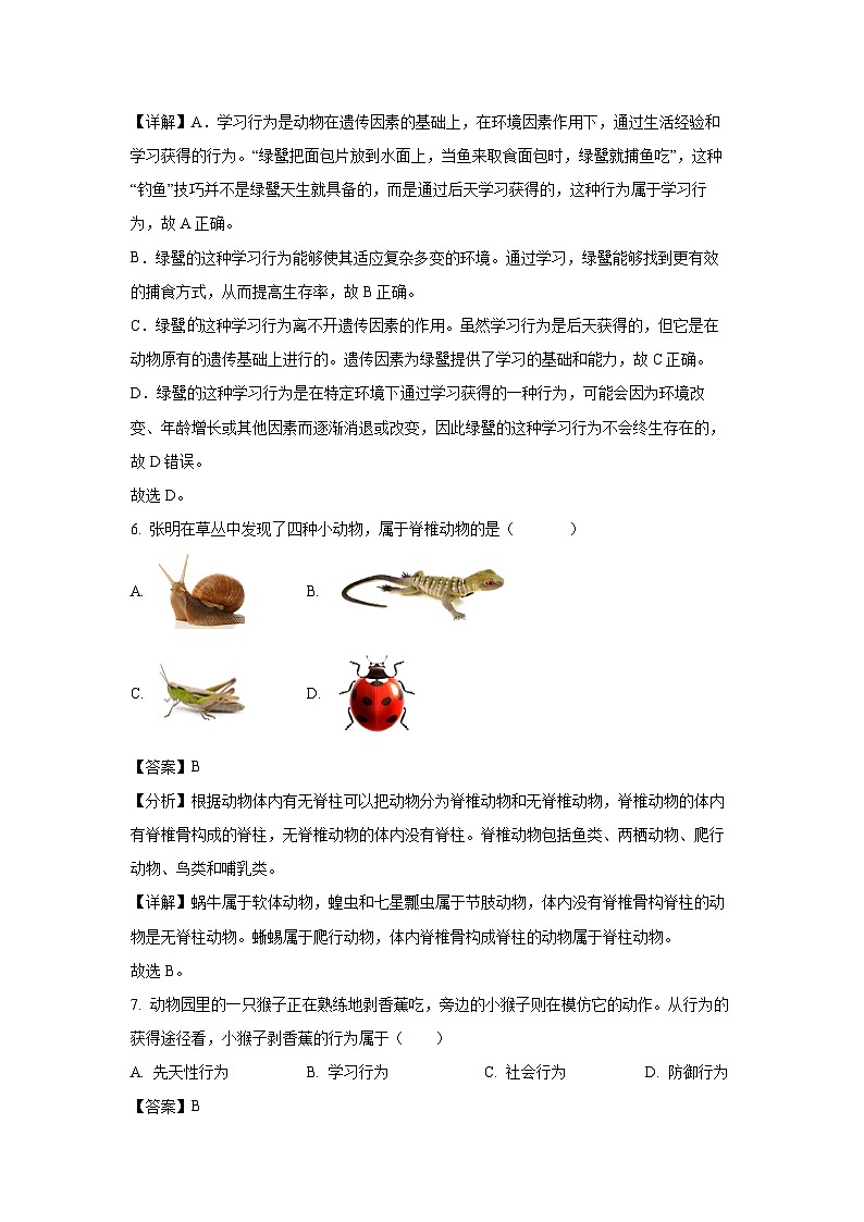 辽宁省锦州市2024-2025学年八年级(上)期末生物试卷（解析版）第3页