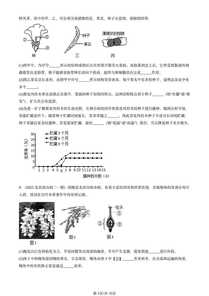 2022-2024北京初二中考一模真题生物汇编：开花和结果第3页