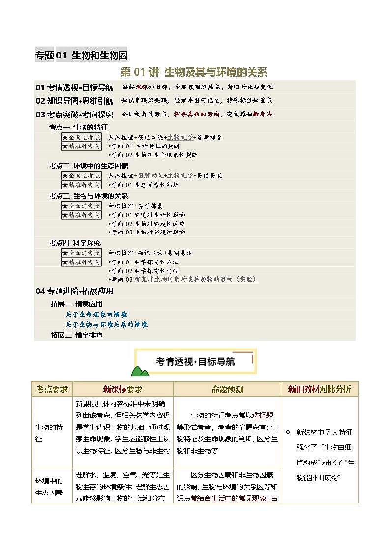 2025年中考生物一轮复习 第01讲 生物及其与环境的关系（精研讲义）（解析版）第1页