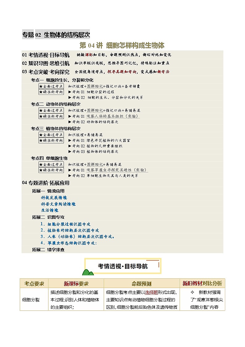 2025年中考生物一轮复习 第04讲 细胞怎样构成生物体（精研讲义）（解析版）第1页