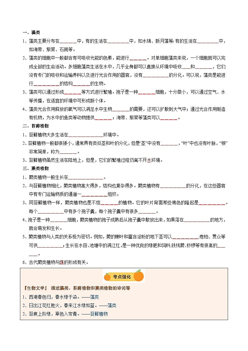 2025年中考生物一轮复习 第05讲 生物圈中有哪些绿色植物（精研讲义）（原卷版）第3页