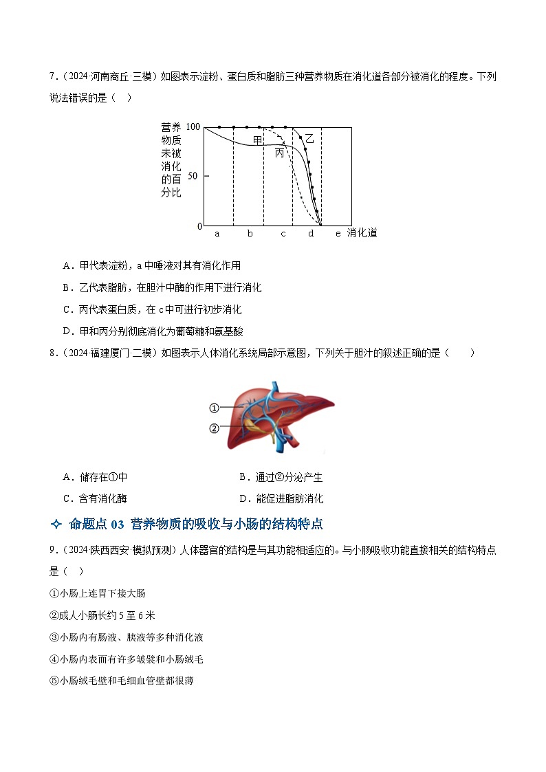 2025年中考生物一轮复习 第11讲 人体的营养（5大命题点分层精练）（原卷版）第3页