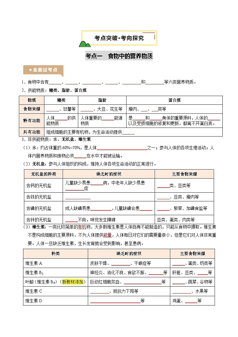 2025年中考生物一轮复习 第11讲 人体的营养（精研讲义）（原卷版）第3页