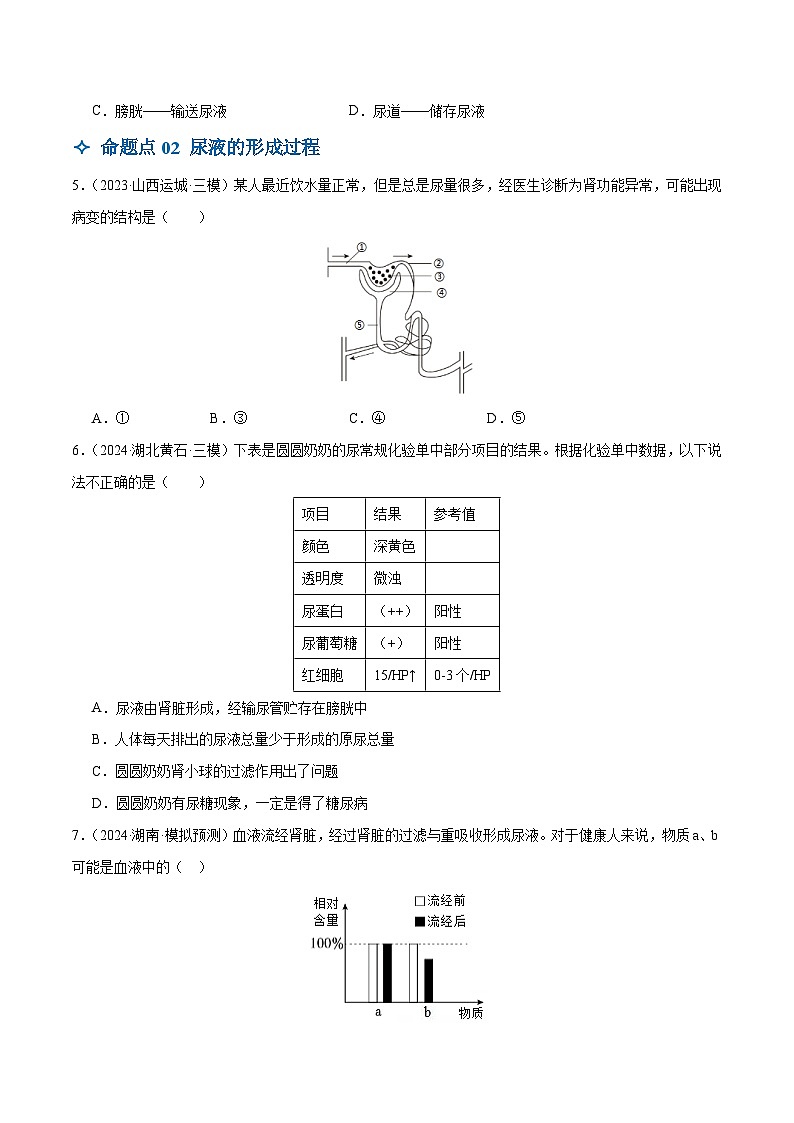 2025年中考生物一轮复习 第14讲 人体内代谢废物的排出（3大命题点分层精练）（原卷版）第2页