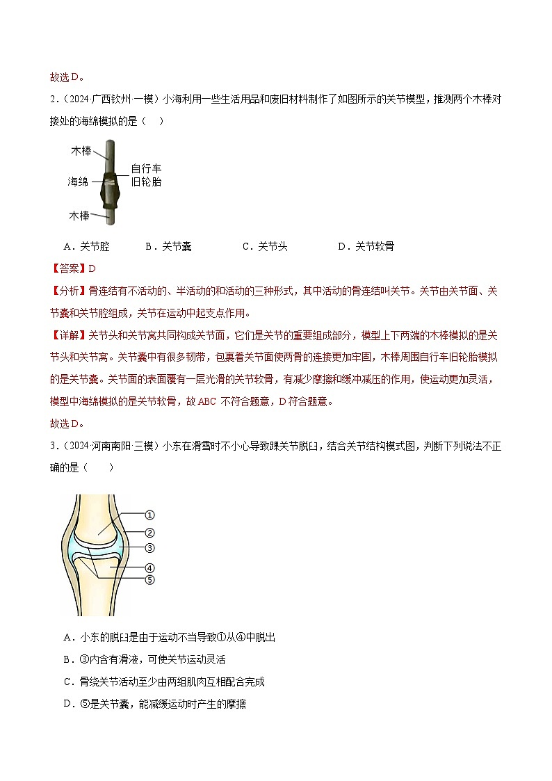 2025年中考生物一轮复习 第18讲 动物的运动行为&动物在生物圈中的作用（4大命题点分层精练）（解析版）第2页