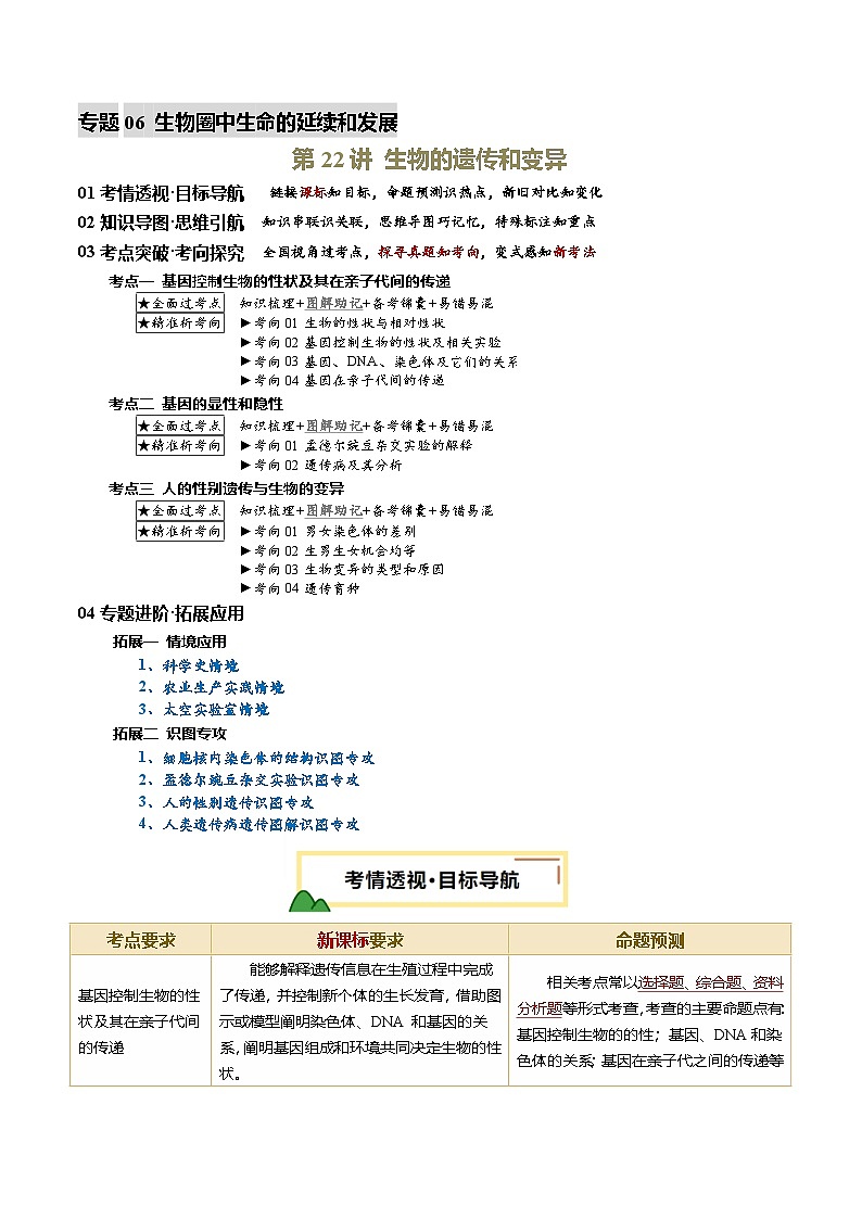 2025年中考生物一轮复习 第22讲 生物的遗传和变异（精研讲义）（解析版）第1页