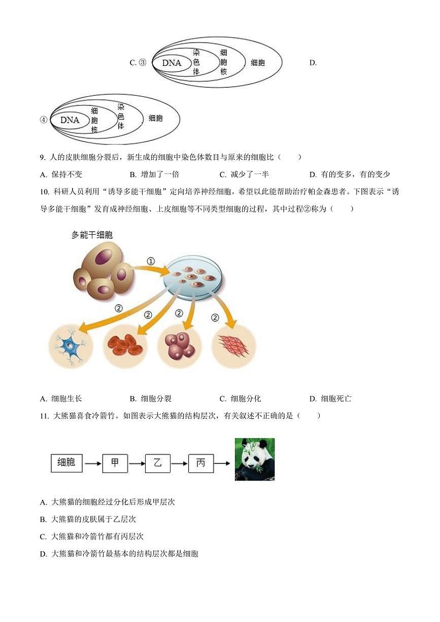 2024～2025学年广东省广州市海珠区七年级上期末生物试卷(含答案)第3页