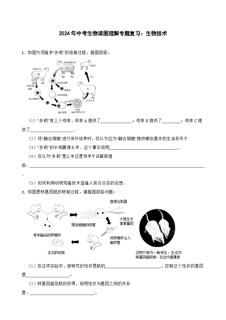 中考生物总复习2024年中考生物读图理解专题复习：生物技术（含答案）练习第1页