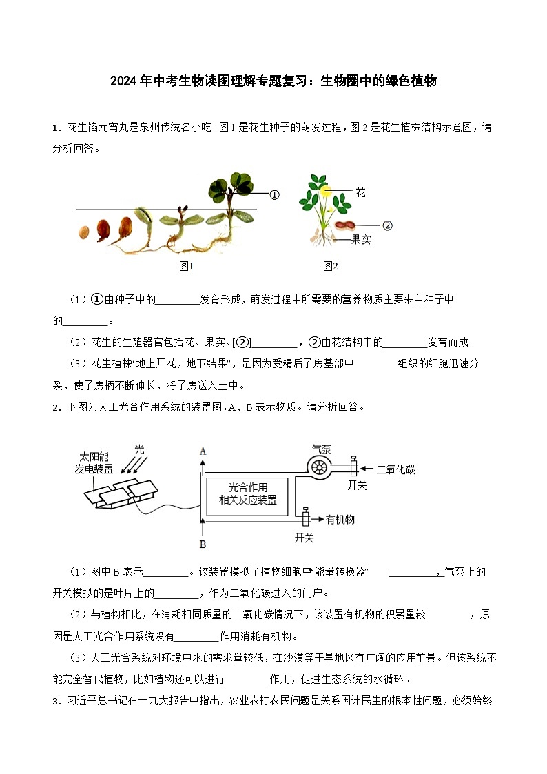 中考生物总复习2024年中考生物读图理解专题复习：生物圈中的绿色植物（含答案）练习第1页