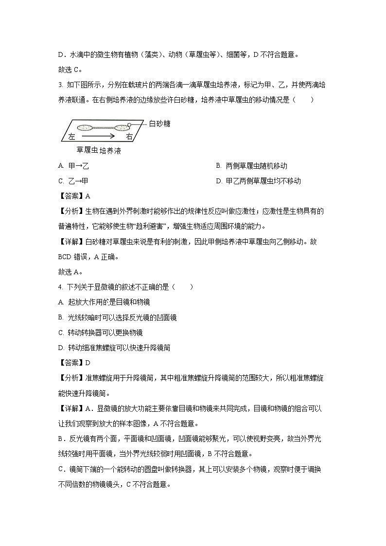 山东省枣庄市峄城区2024-2025学年七年级上学期期末生物生物试卷（解析版）第2页