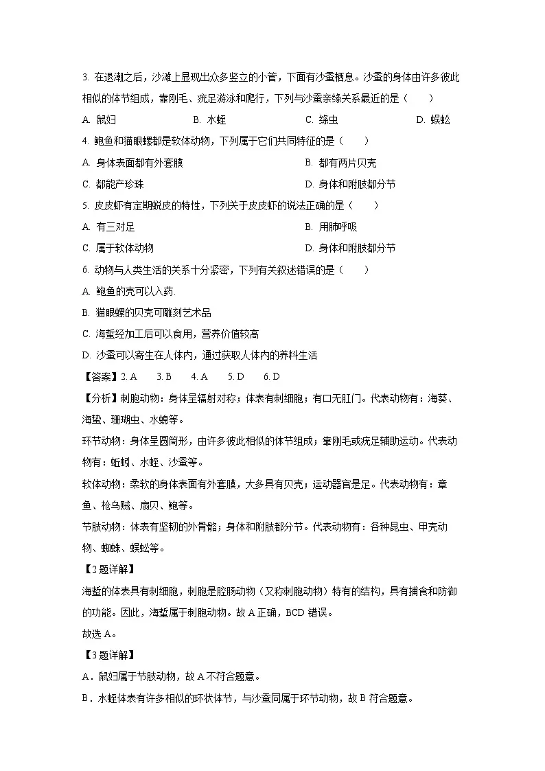 广东省汕尾市2024-2025学年八年级(上)期末生物试卷（解析版）第2页