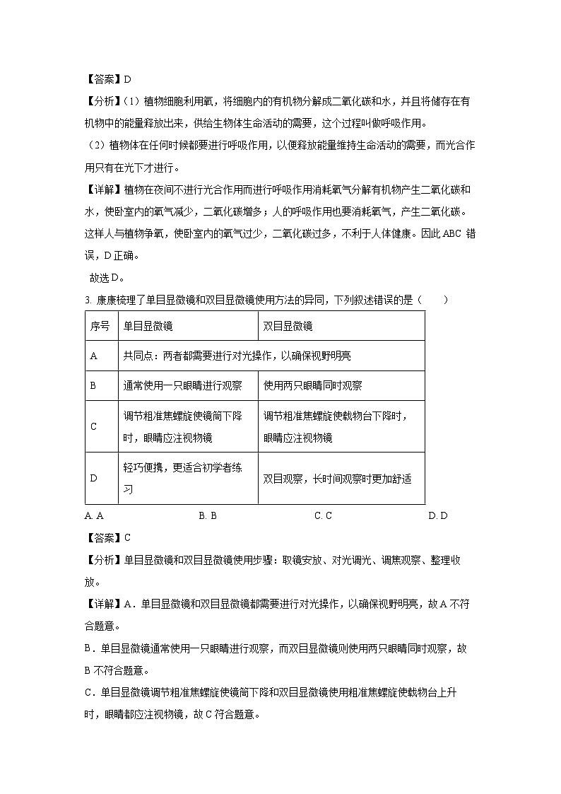河南省郑州市高新区2024-2025学年七年级(上)期末生物试卷（解析版）第2页
