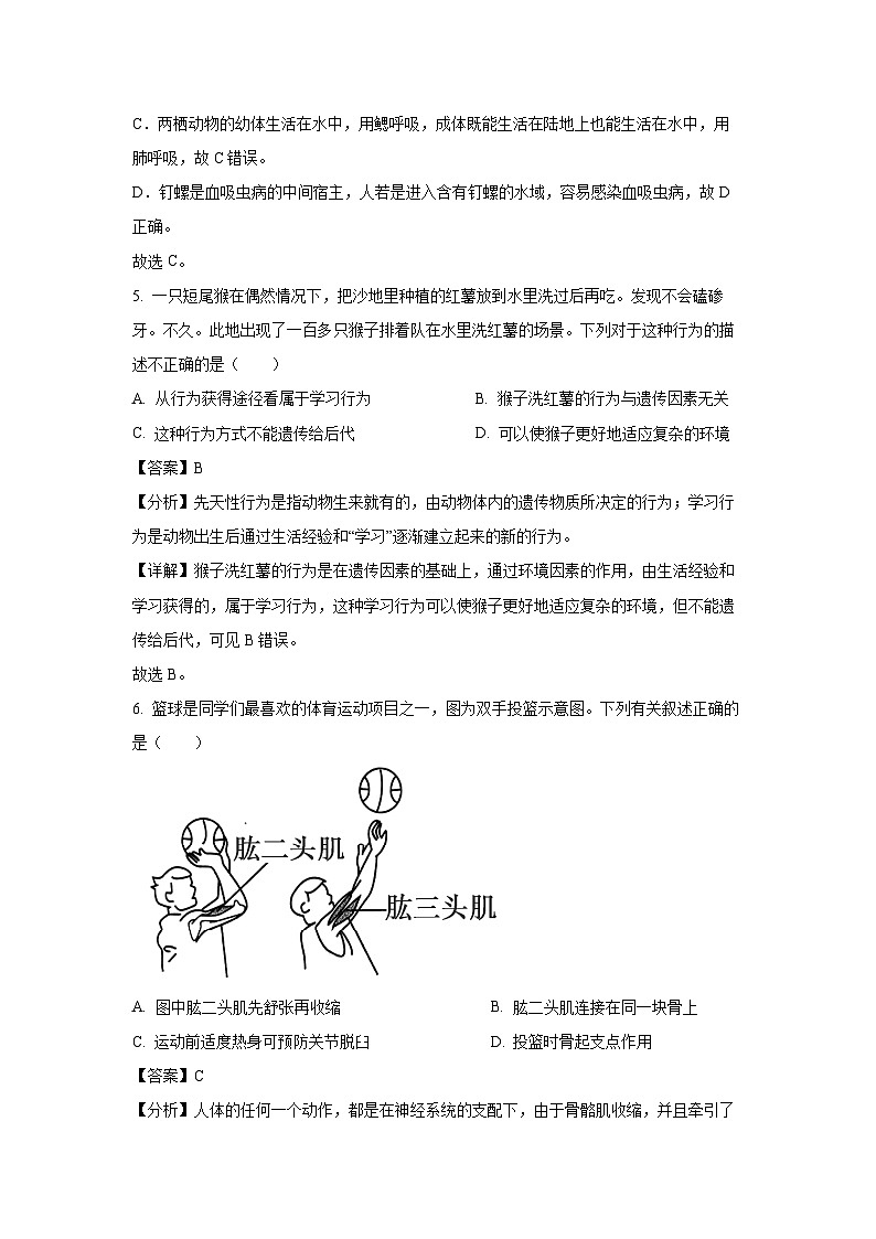 河南省濮阳市2024-2025学年八年级(上)期末生物试卷（解析版）第3页