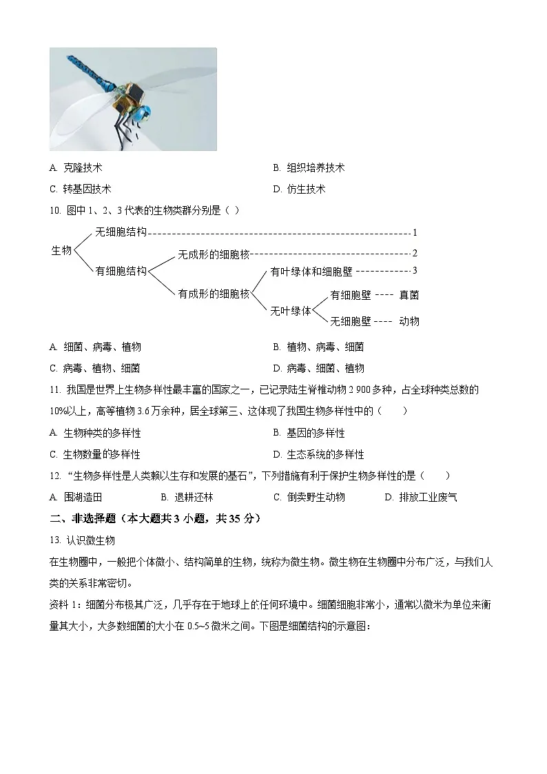 山西省吕梁市文水县部分学校2024-2025学年八年级上学期期末生物试题（原卷版）第3页