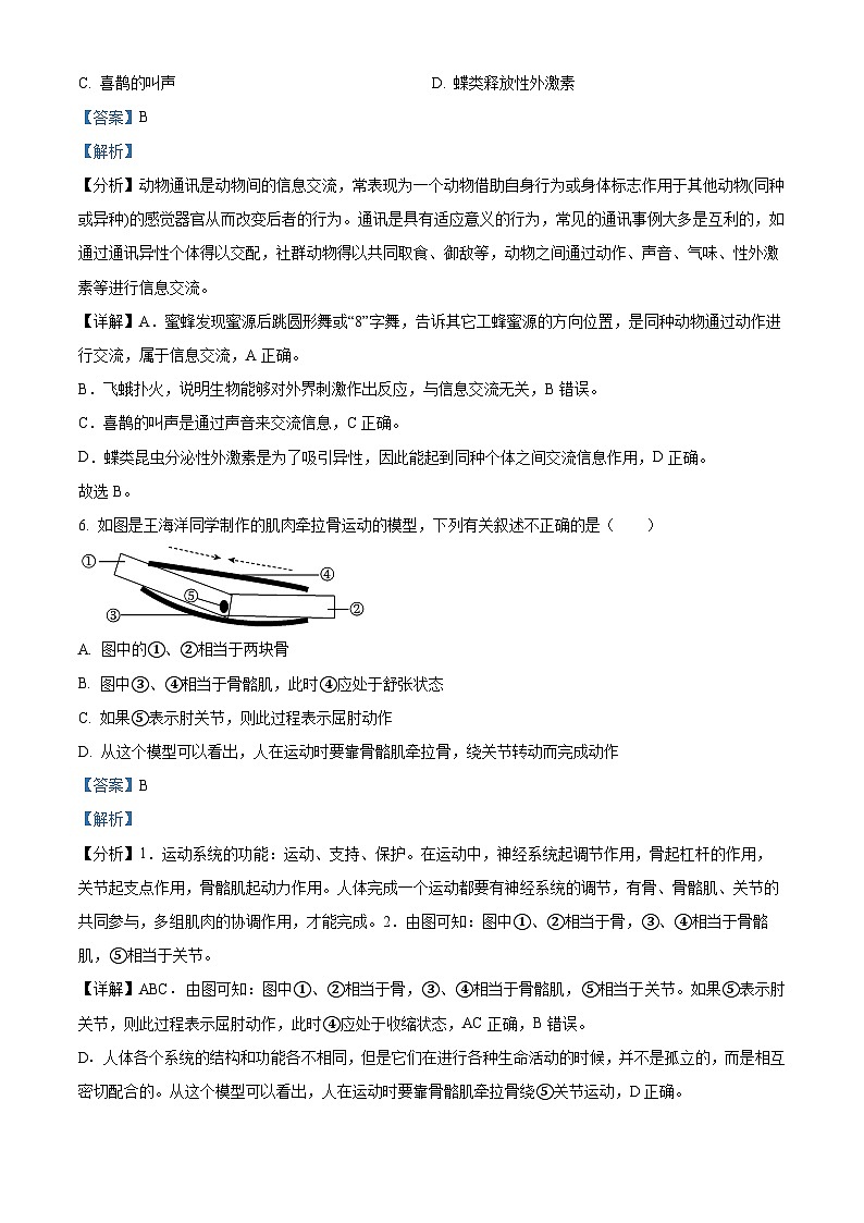 山西省临汾市洪洞县2024-2025学年八年级上学期期末生物试题（解析版）第3页