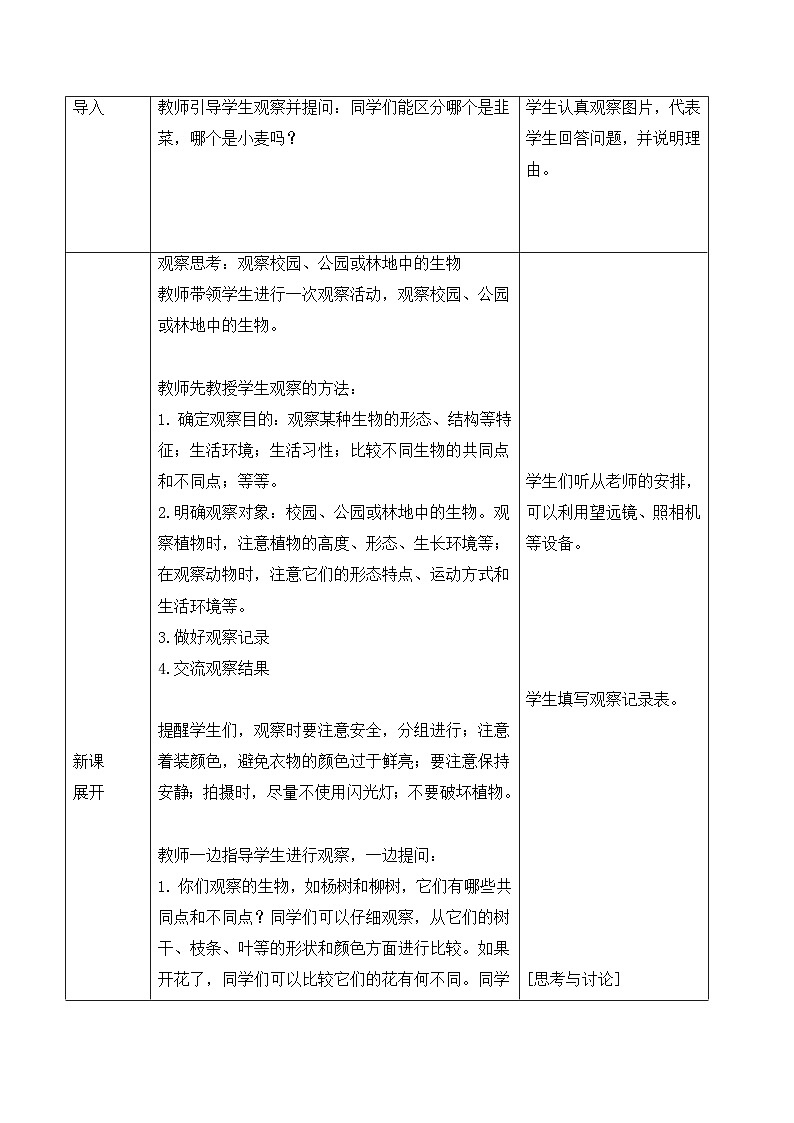 新人教版生物 七上 1-1-1《观察周边环境中的生物》教案第2页