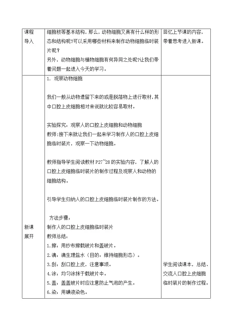 新人教版生物七上 1-2-3《动物细胞》教案第2页