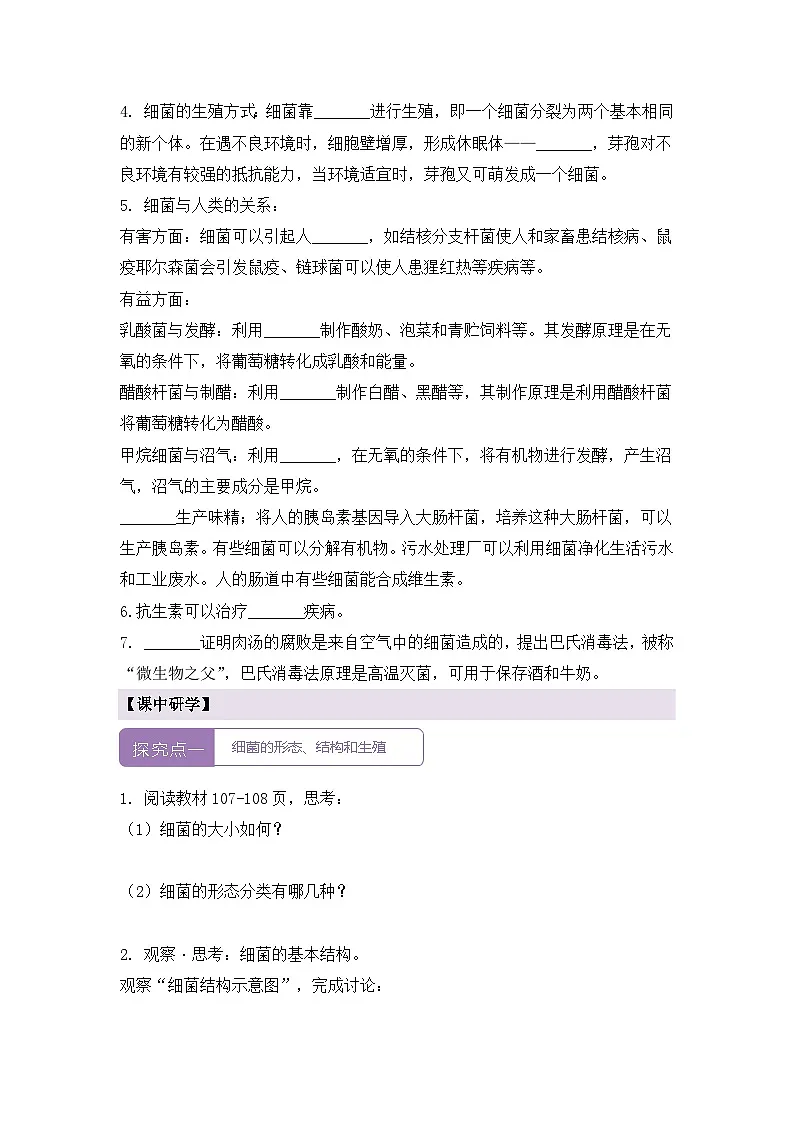 新人教版生物七上 2-3-2《细菌》导学案第2页