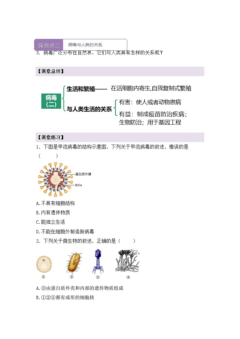 新人教版生物七上 2-3-4《病毒（第二课时）》导学案第2页
