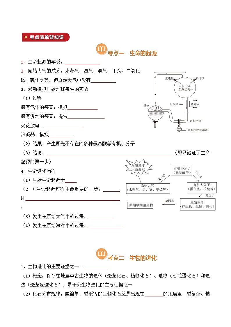 清单17 生命起源和生物进化（3大必备知识 4大技巧方法 7大命题点）-2025年中考生物一轮复习知识清单（全国通用）（原版卷）第2页