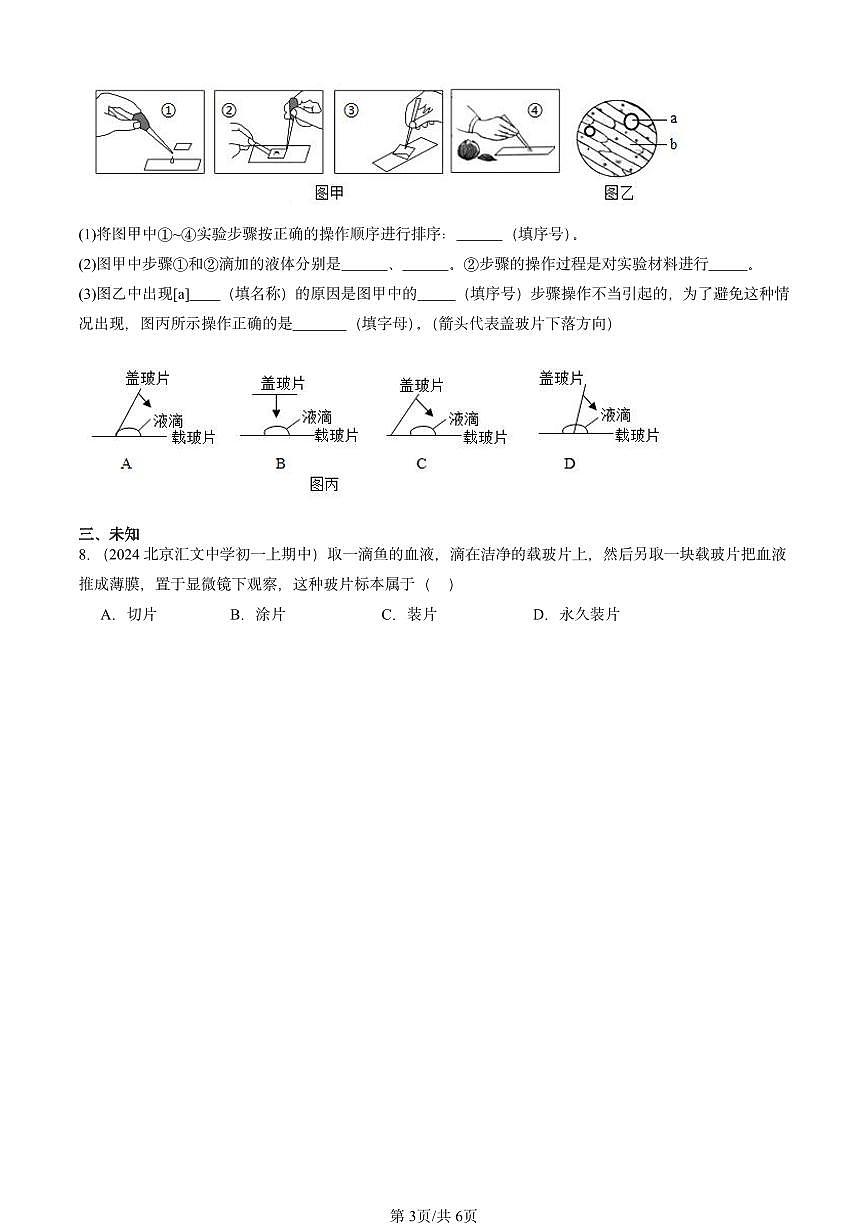 2024北京重点校初一（上）期中真题生物汇编：植物细胞第3页