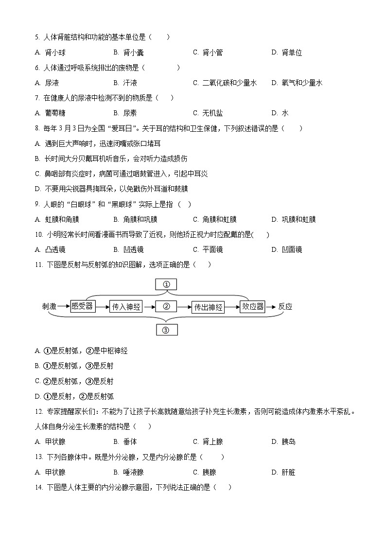 江苏省宿迁市宿城区2024-2025学年八年级上学期期末生物试题（原卷版）第2页