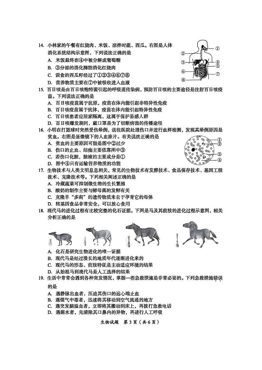 2024年四川省广安市中考生物试题（含答案）第3页