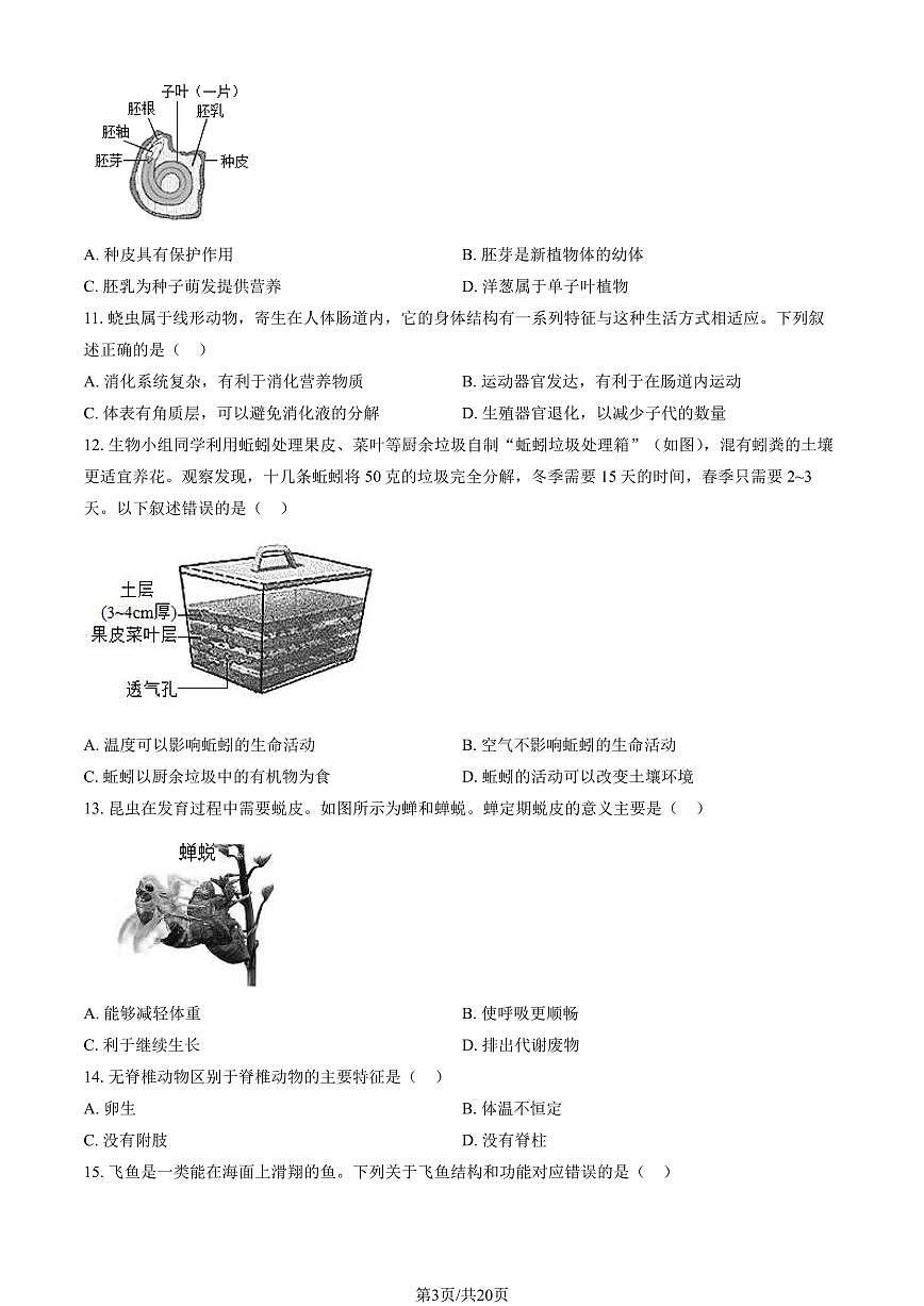 2025北京东城初一（上）期末生物试卷（有答案）第3页