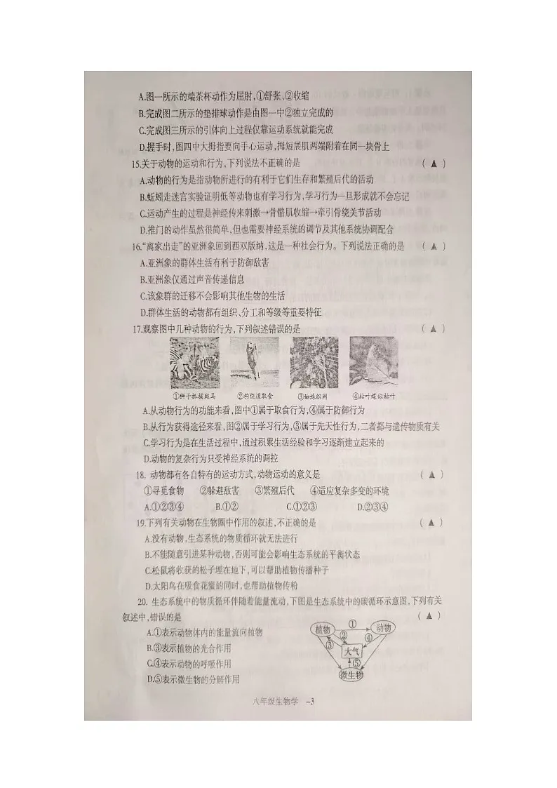 辽宁省锦州市凌海市2024-2025学年八年级上学期11月期中生物试题第3页