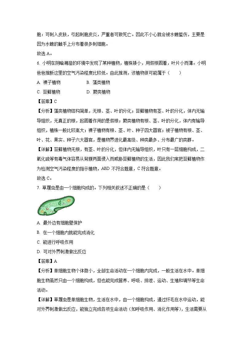 2024~2025学年广东省汕头市潮南区陈店公办八校七年级上学期期末生物试卷（解析版）第3页