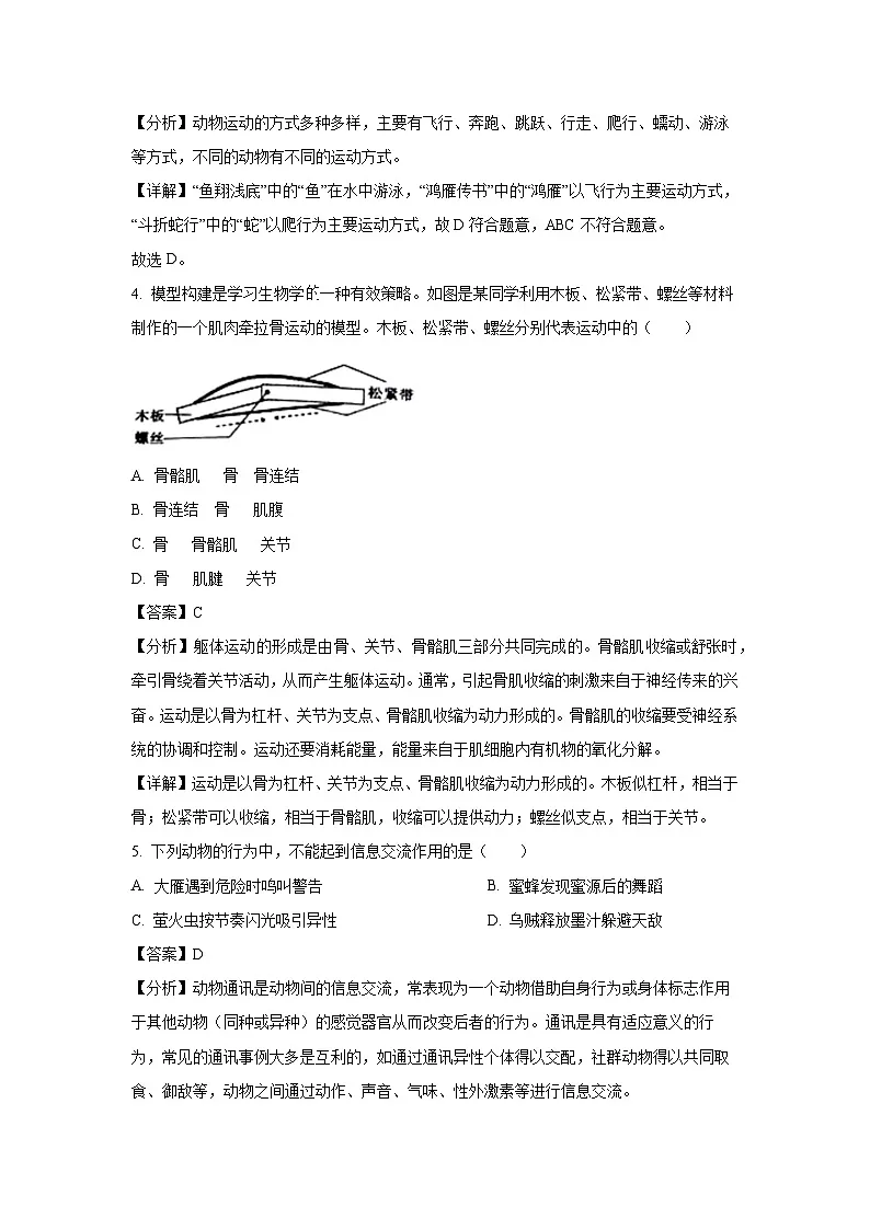 2024~2025学年山西省长治市八年级上学期期末生物试卷（解析版）第3页