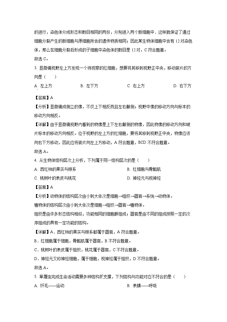 2024~2025学年四川省眉山市仁寿县多校七年级上学期期末生物试卷（解析版）第2页
