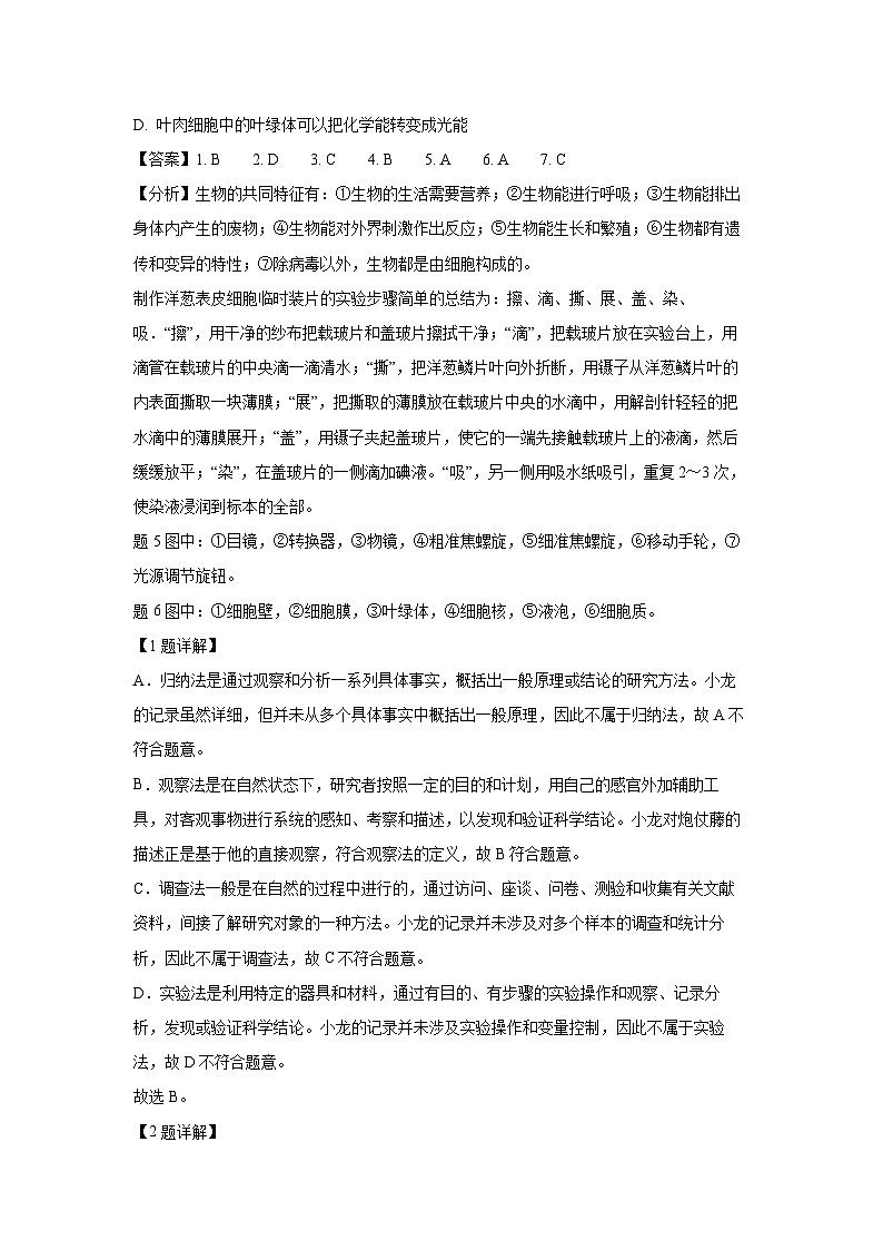 2024-2025学年广东省深圳市龙华区七年级上学期期末生物试卷（解析版）第3页