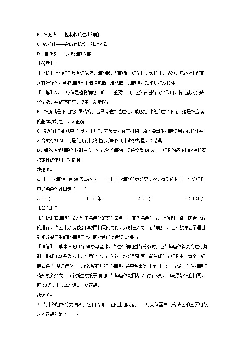 2024—2025学年甘肃省陇南市西和县七年级上学期期末生物试卷（解析版）第3页