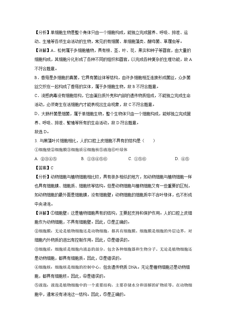 2024~2025学年河北省秦皇岛市海港区七年级上学期期末生物试卷（解析版）第2页