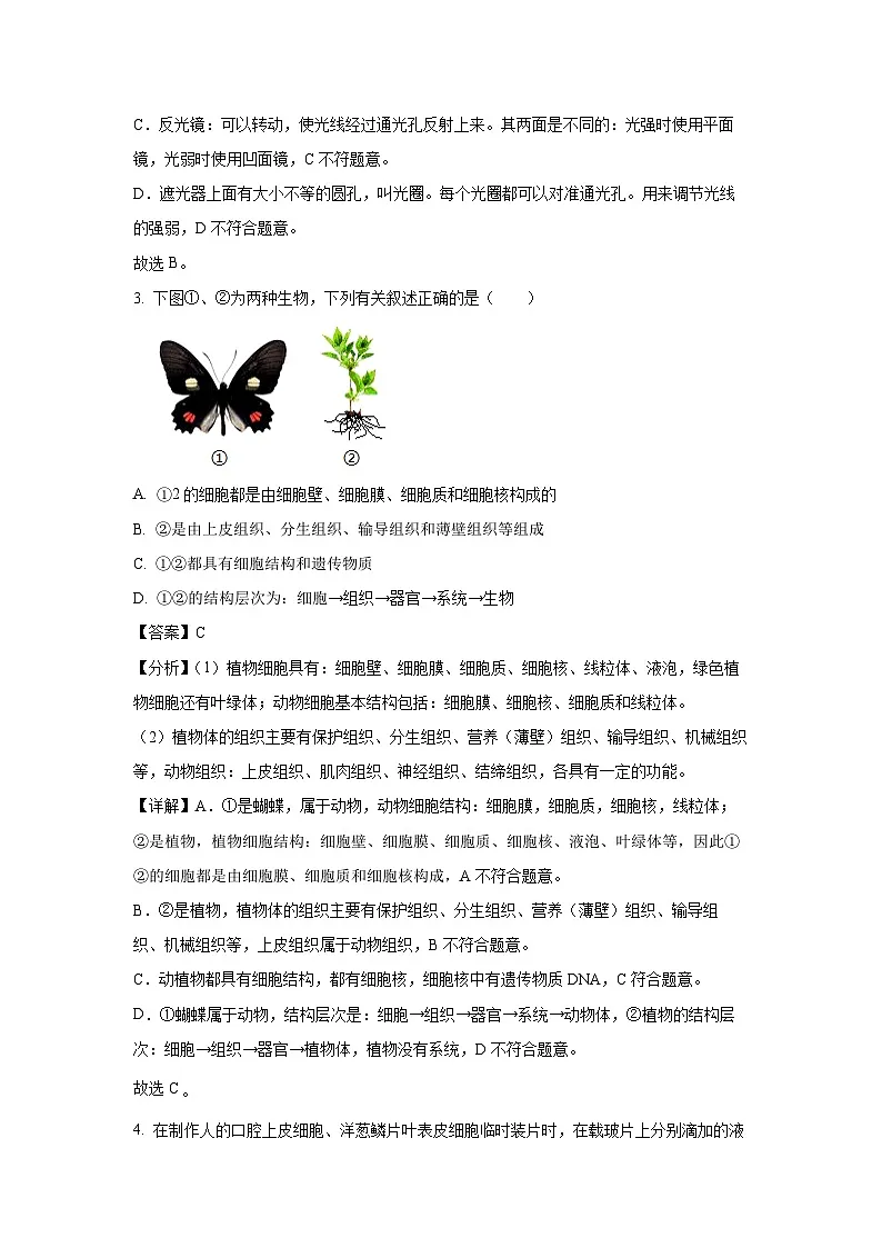 2024~2025学年河北省唐山市遵化市七年级上学期期末生物试卷（解析版）第2页