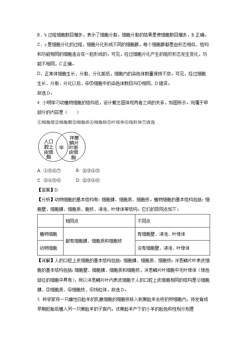 2023~2024学年江苏省徐州市某校七年级下3月月考生物试卷（解析版）第3页