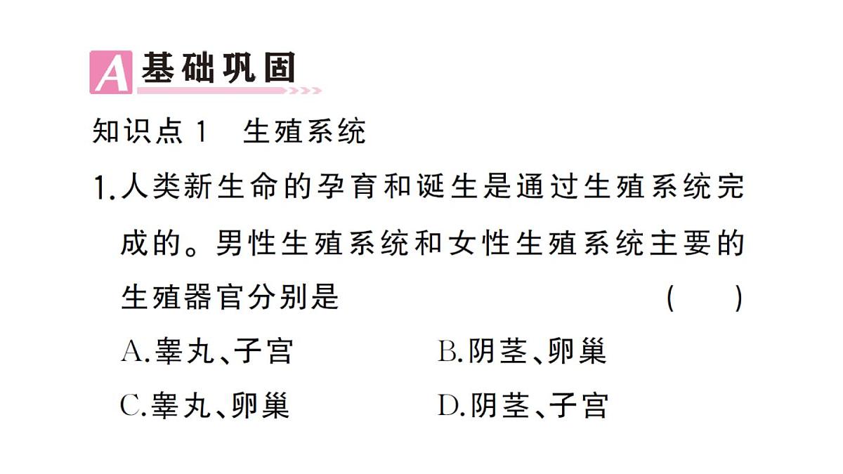 初中生物新人教版七年级下册第四单元第一章第一节 人的生殖作业课件2025春第7页