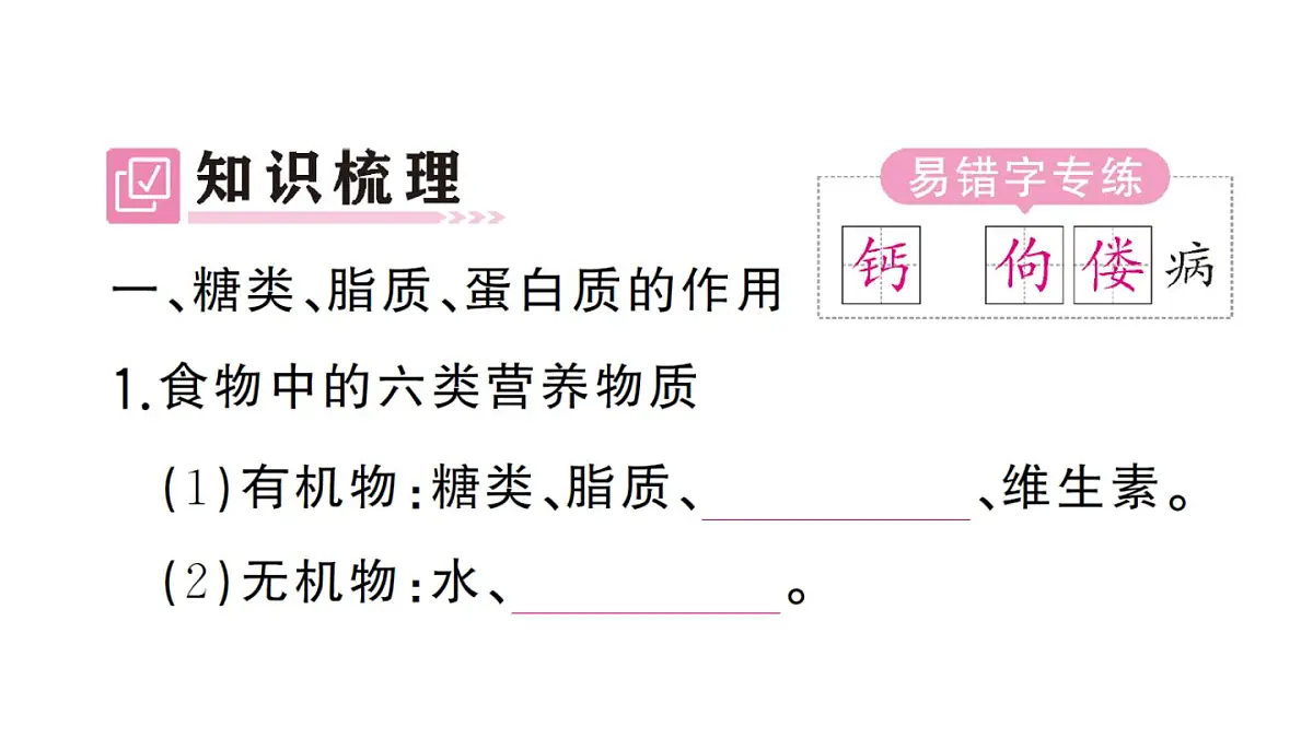 初中生物新人教版七年级下册第四单元第二章第一节 食物中的营养物质作业课件2025春第2页