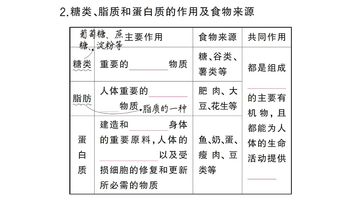 初中生物新人教版七年级下册第四单元第二章第一节 食物中的营养物质作业课件2025春第3页