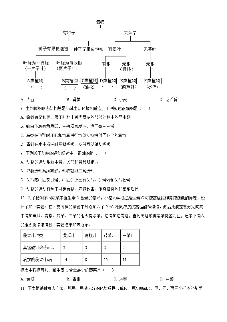 山东省菏泽市牡丹区2024-2025学年九年级上学期期末生物试题（原卷版+解析版）第3页