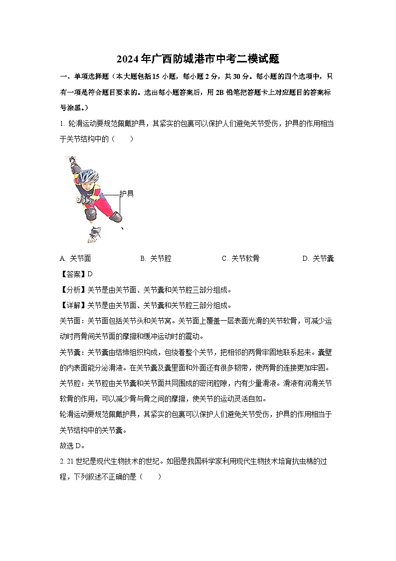 2024年广西防城港市中考二模生物试卷（解析版）第1页