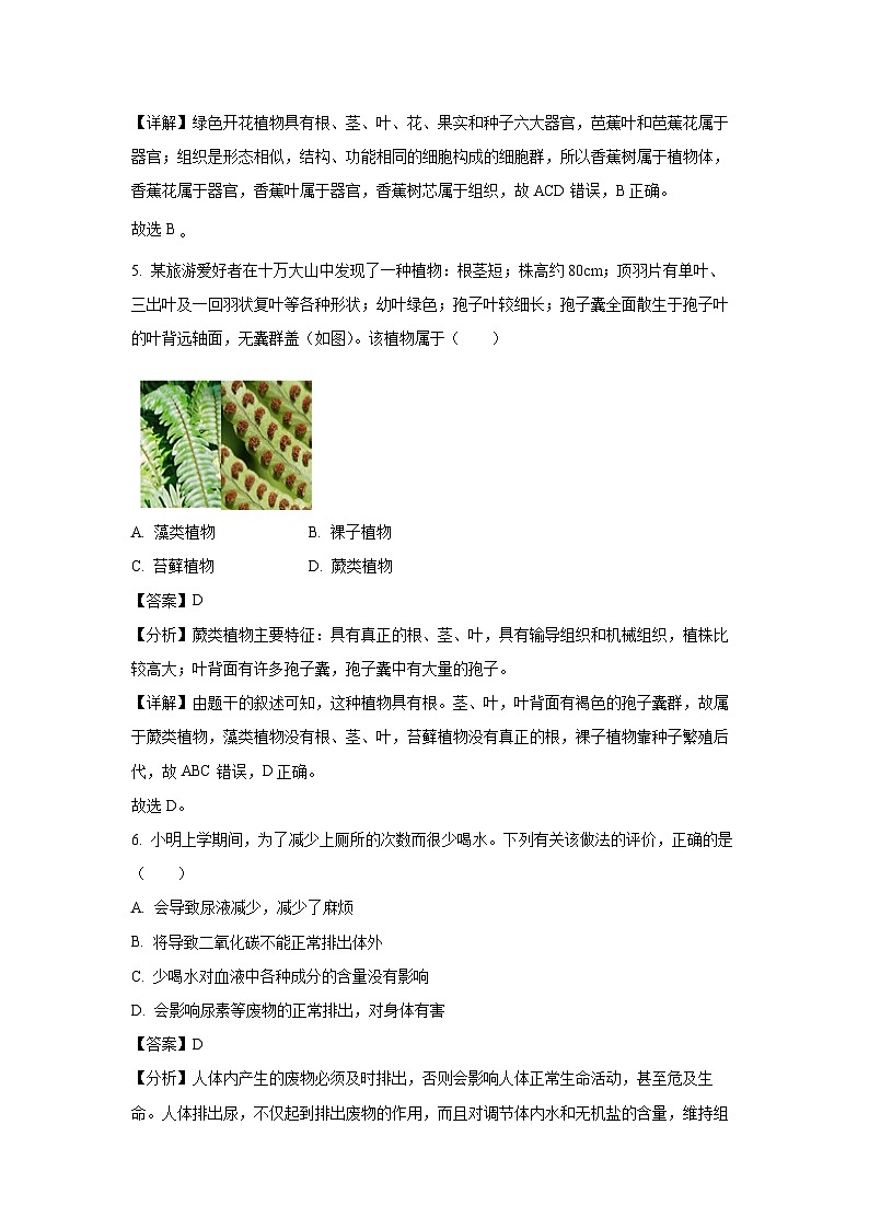 2024年广西柳州市初中学业水平模拟考试生物试卷（解析版）第3页