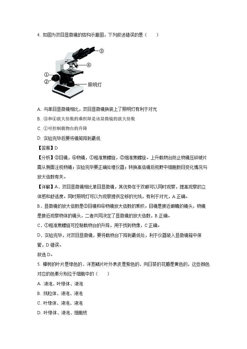2024~2025学年广西贵港市平南县七年级上学期期中生物试卷（解析版）第3页