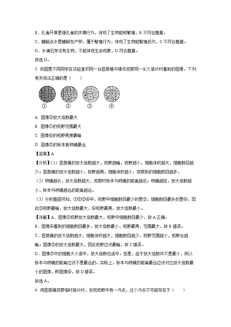 2024~2025学年广西桂林市龙胜县七年级上学期期中生物试卷（解析版）第2页