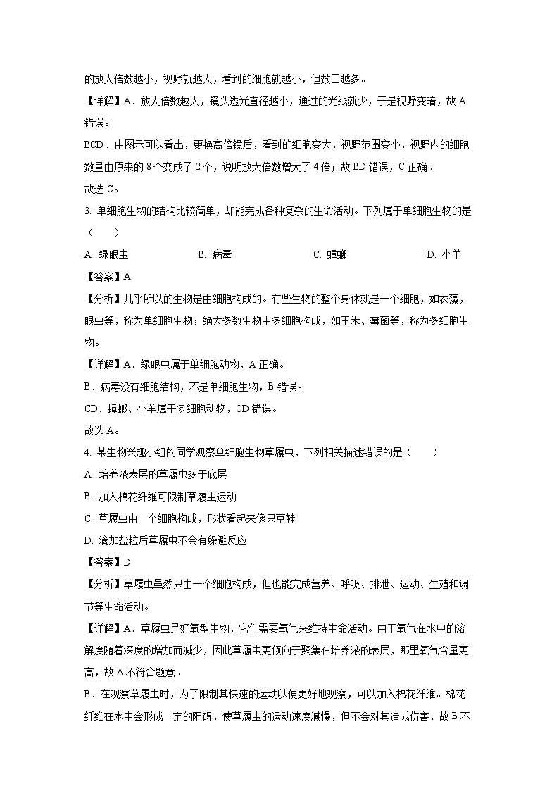 2024~2025学年广西来宾市兴宾区七年级上学期期中生物试卷（解析版）第2页