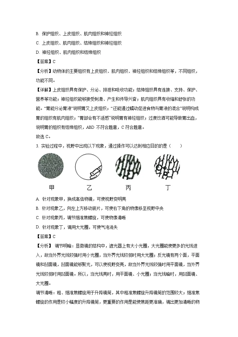 2024~2025学年山西省晋中市寿阳县七年级上学期期末生物试卷（解析版）第2页