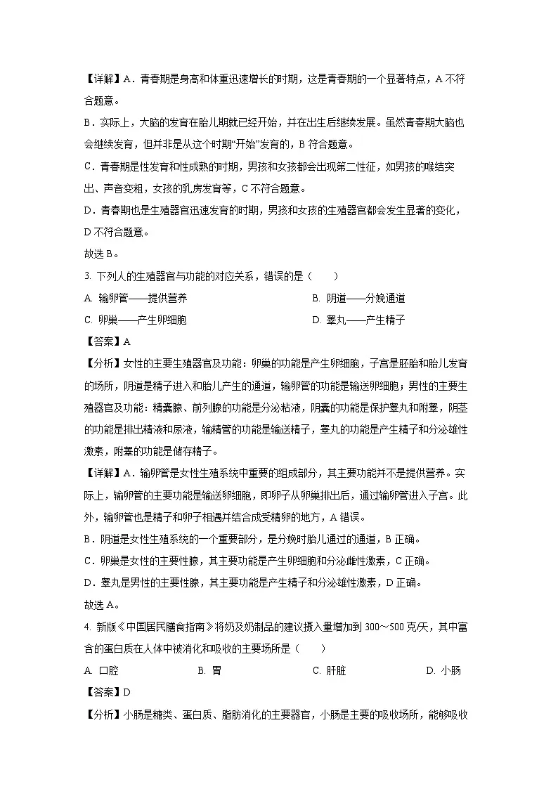 2024~2025学年山东省烟台市经济技术开发区七年级上学期期末生物试卷（解析版）第2页