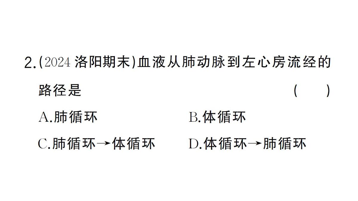 初中生物新人教版七年级下册第四单元第四章第三节第二课时 血液循环的途径作业课件2025春第6页